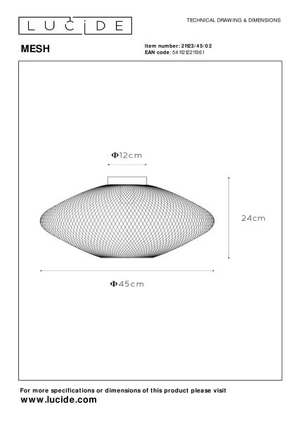 Lucide MESH - Plafonnier - Ø 45 cm - 1xE27 - Or Mat / Laiton - technique